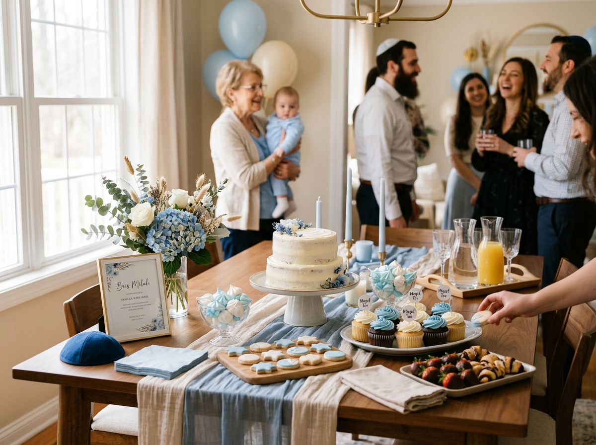 Bris dessert table with pareve cakes