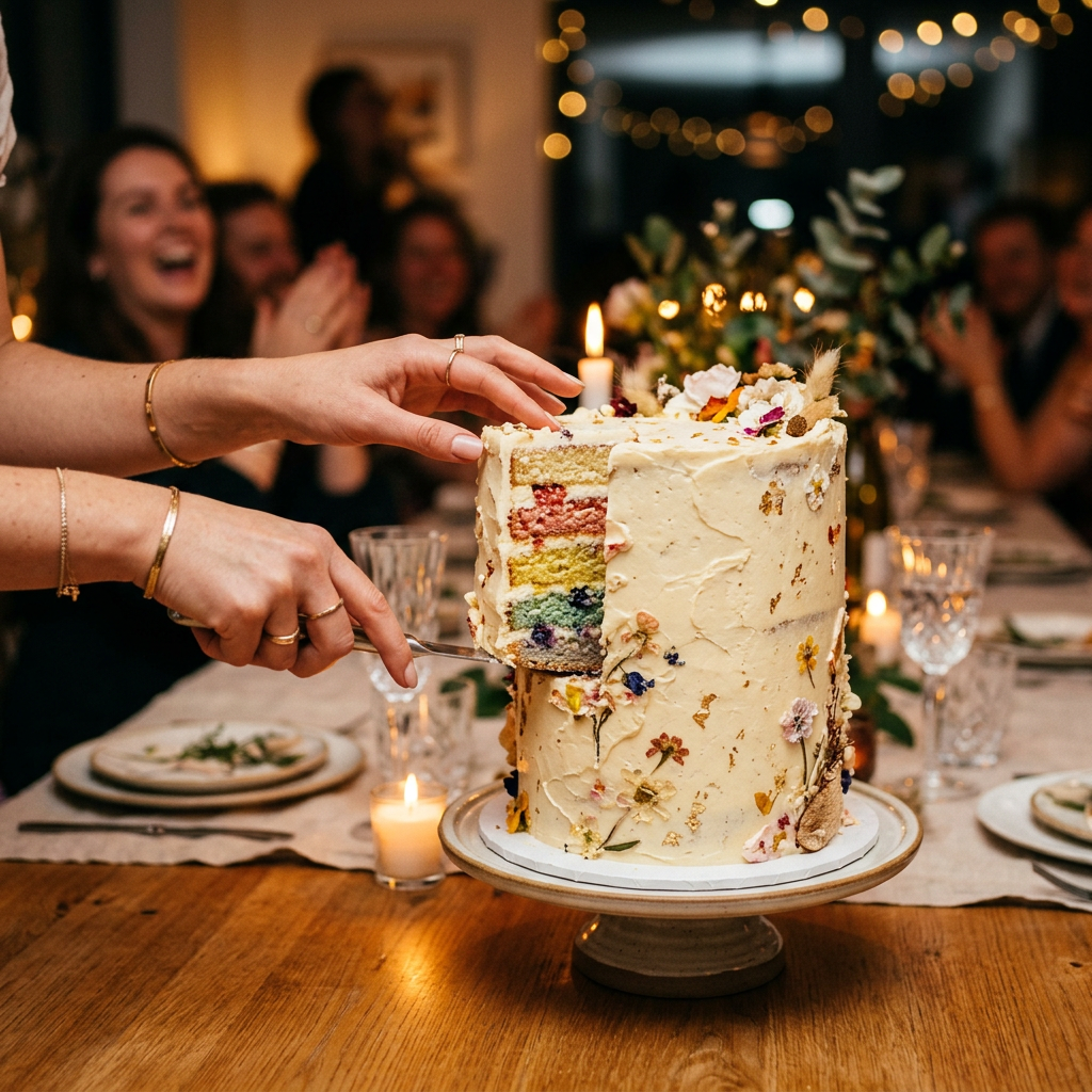 A Rivka Cakes celebration cake being served