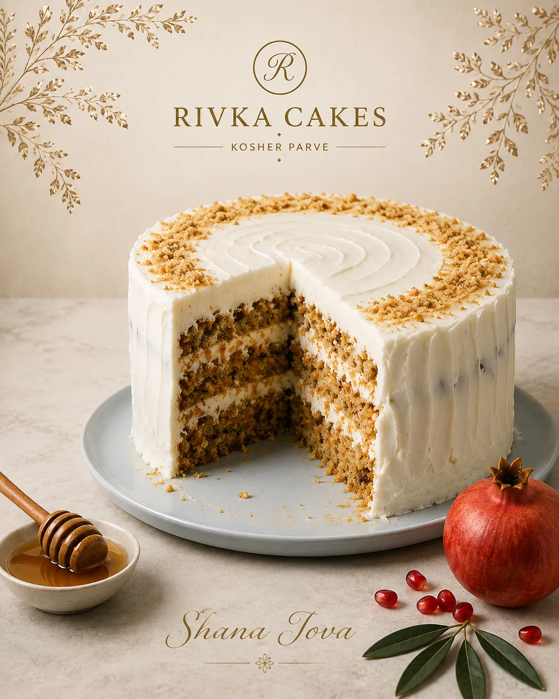 Carrot cake with vanilla cream and caramel for Rosh Hashanah